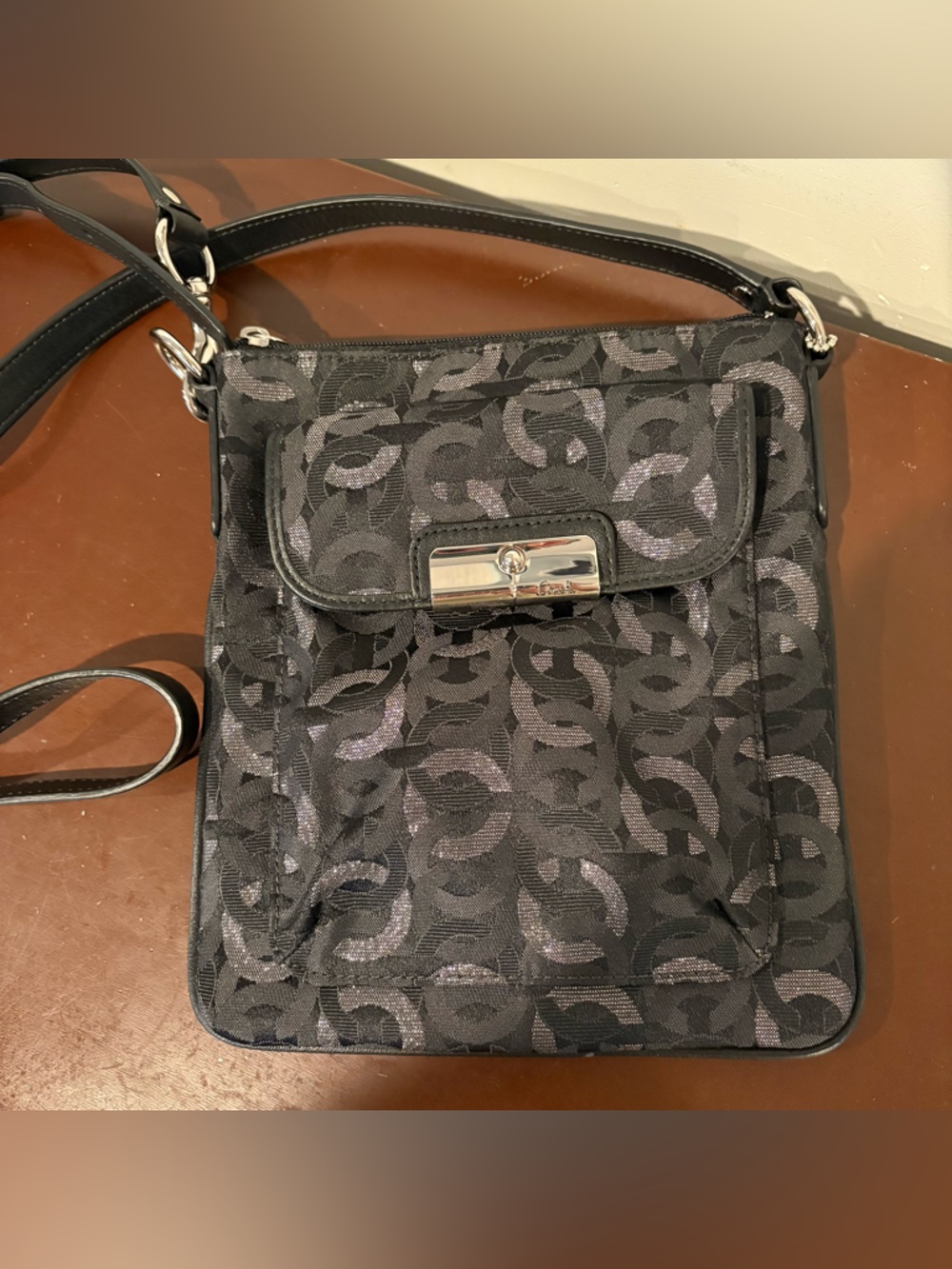 Coach Y2K Kristin Crossbody Bag Black Signature Pattern Luxury Purse Gunmetal